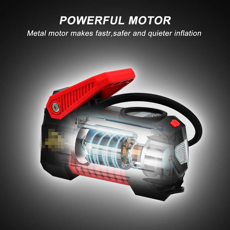 Pompă de umflare a anvelopelor pentru compresor de aer, pompă de aer portabilă FORLIFE, potrivită pentru anvelope de mașină, pompă automată de anvelope 12V DC cu presa digitală