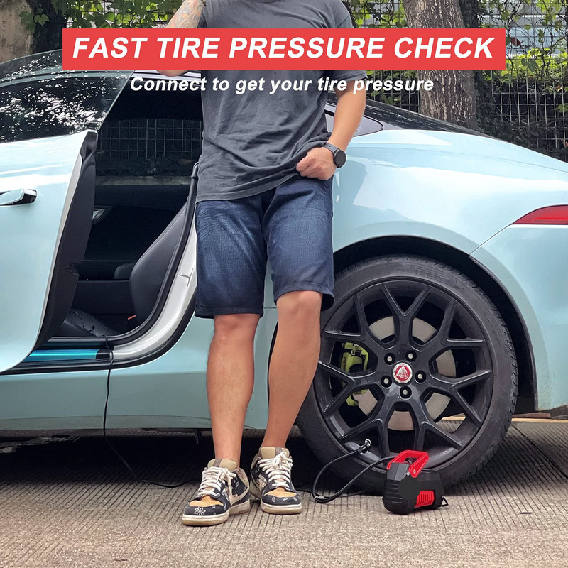 Pompă de umflare a anvelopelor pentru compresor de aer, pompă de aer portabilă FORLIFE, potrivită pentru anvelope de mașină, pompă automată de anvelope 12V DC cu presa digitală