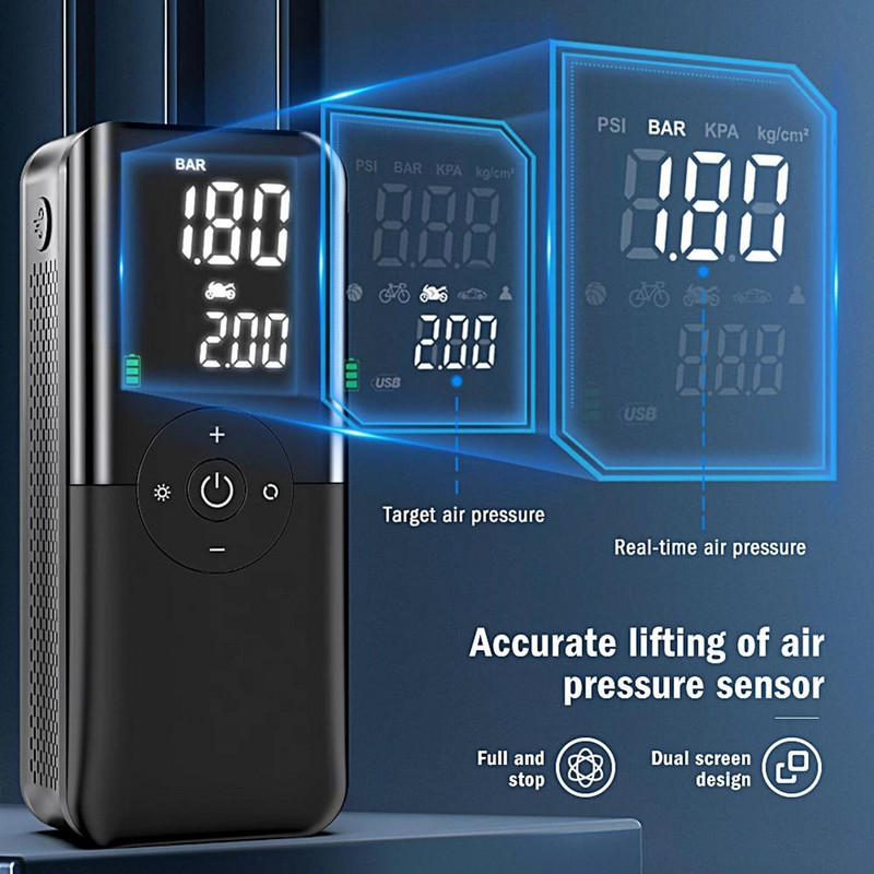 Digital Tire Inflator Mini Portable Lightable Air Compressor Πολυλειτουργική ασύρματη αντλία αέρα για ποδήλατα Car Ball