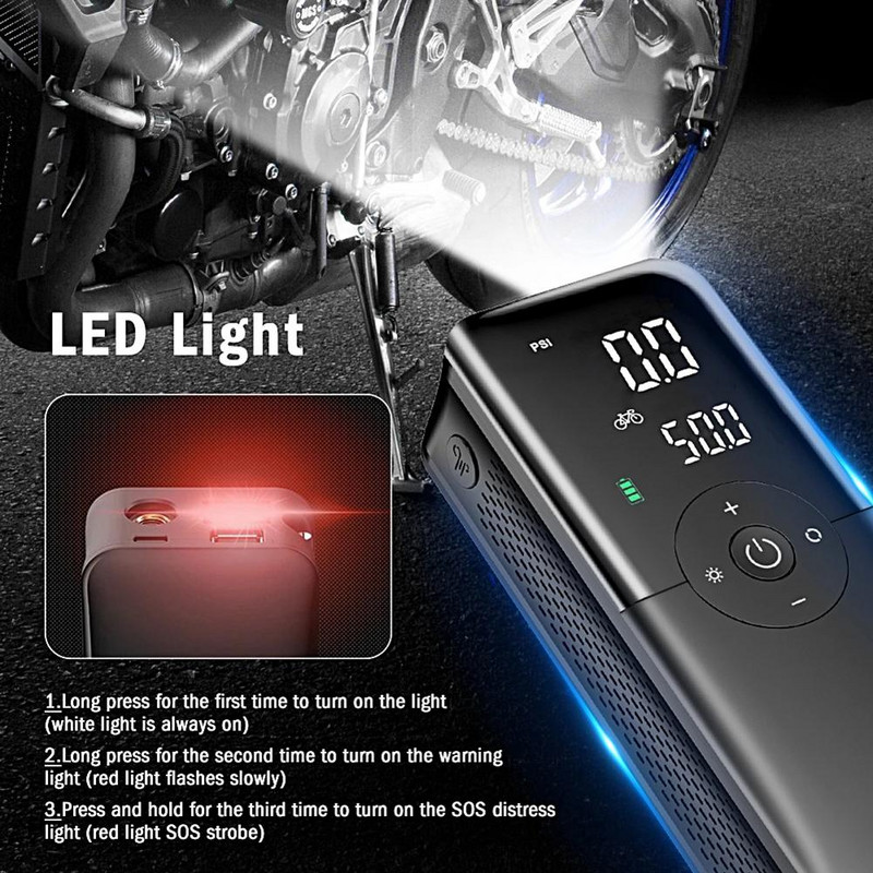 Digital Tire Inflator Mini Portable Lightable Air Compressor Πολυλειτουργική ασύρματη αντλία αέρα για ποδήλατα Car Ball
