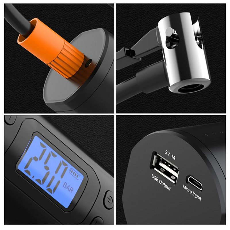 6000mAh 25/min Compresor de aer portabil 12V 150 PSI Pompă de umflare a anvelopelor electrică automată pentru bicicletă auto digitală UBS LCD LED pompă de aer