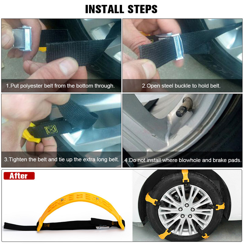 Lanțuri de zăpadă pentru cauciucuri auto din TPU, 2 bucăți, centură anti-sărire Conducere în siguranță pentru majoritatea mașinilor SUV-uri VAN Lanț de urgență în aer liber