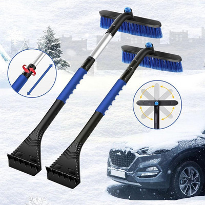 2 In 1 Windshield Window Snow Remover Portable Car Ice Scraper Adjustable Telescopic Clean Snow Brush for Winter Car Access K5G8