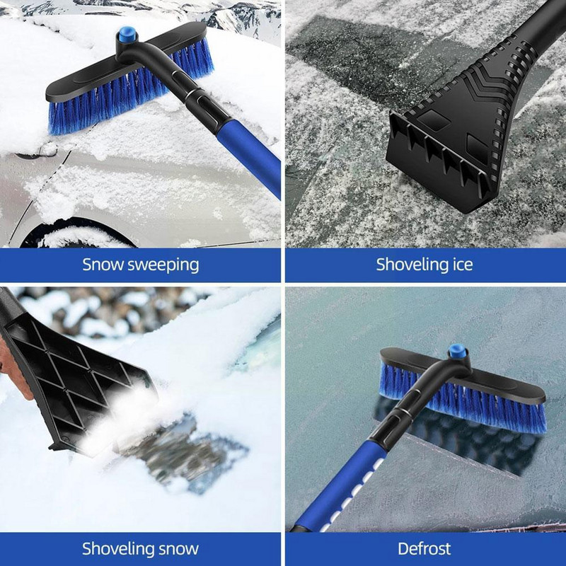 2 vienā vējstikla logu sniega tīrīšanas līdzeklis pārnēsājams automašīnas ledus skrāpis, regulējams teleskopisks tīrīšanas sniega birste ziemas auto piekļuvei K5G8