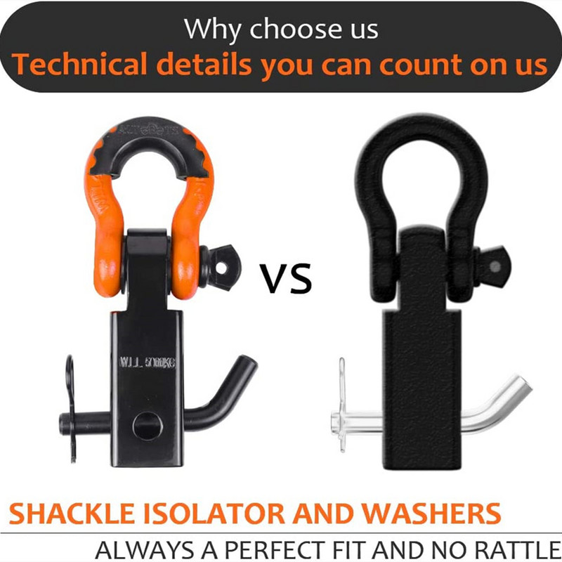 2 collu lieljaudas sakabes uztvērējs, 35 000 lbs 16 t pārrāvuma izturība ar 5/8 collu skrūvējamu tapu 3/4 važu atgūšanai bezceļa apstākļos