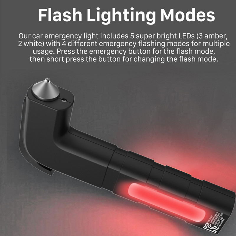 4 viename automobilio avarinis saugos pabėgimo įrankis Automobilio plaktuko saugos lango pertraukiklis ir saugos diržo pjoviklis dvigubas LED šviesos magnetas remontui