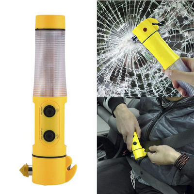 Резачка за колан за разбиване на прозорци | 4в1 фенерче LED сигнална светлина | Чук за спешно спасяване Инструмент за самоспасяване