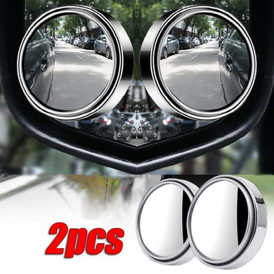 2Pcs Rearview Auxiliary Mirror Car Round Frame Convex Blind Spot Mirror Driving Safety Wide-angle 360 D Adjustable Clear Mirror