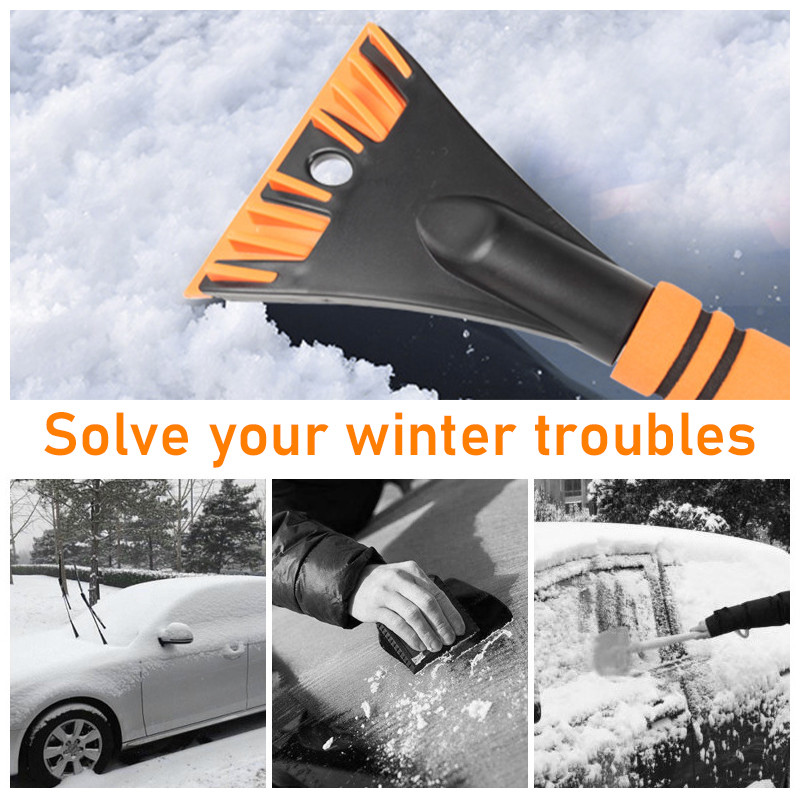 Lopată de măturat zăpadă pentru mașină, detașabilă de iarnă, cu mâner din spumă EVA, instrument de curățare pentru răzuit, perie de îndepărtare a racletei de gheață, parbriz automat