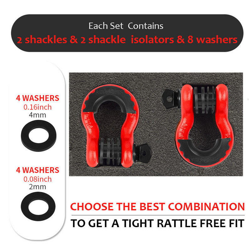 2tk Pukseerimiskonks Ameerika vibukinnitus, langev sepistatud 3/4 D rõngaskonks 4,75T maastikusõidukite veokonks kummist kattega