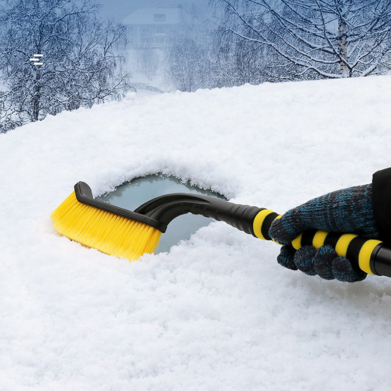 Χειμερινό αποσπώμενο φτυάρι αυτοκινήτου διπλής κεφαλής με λαβή αφρού EVA, βούρτσα αυτόματης καθαρισμού, αφαιρούμενο ξύστρο πάγου