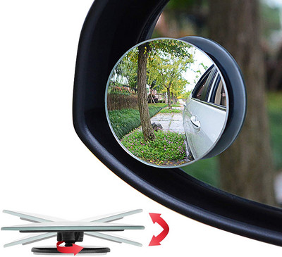360 grādu regulējams HD stikls 2 collu izliekts platleņķa aizmugures skata aklās zonas spogulis automašīnu atpakaļgaitas transportlīdzekļu novietošanai bezmalu spoguļiem