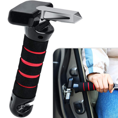 3 In 1 Car Self-Help Escape Hammer Seat Belt Cutter Fire Emergency Knocking Glass Window Breaker Cane Handle Aid Stand Grab Bar
