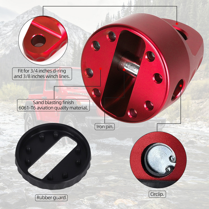 Kuka za vitlo Stalak za okove Gumeni zaštitni poklopac 22000 lb Nosivost za Jeep Wrangler ATV UTV SUV 3/8" Žica za vitlo 3/4" D-prsten