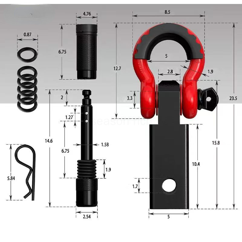 2-tollise võlli vastuvõtja taastav köidikuplokk kahe auguga pulbervärviga PUNANE haakeseadisega vastuvõtjaplokk sisaldab haaketihvti D-rõngast maasturi jaoks