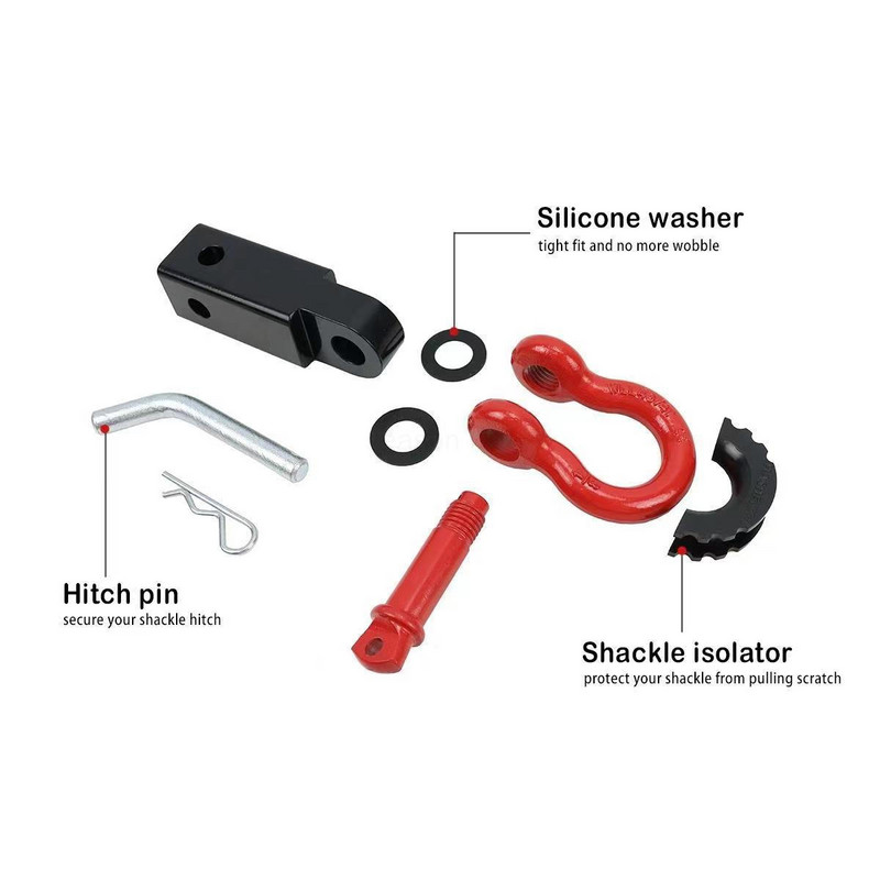 2-tollise võlli vastuvõtja taastav köidikuplokk kahe auguga pulbervärviga PUNANE haakeseadisega vastuvõtjaplokk sisaldab haaketihvti D-rõngast maasturi jaoks