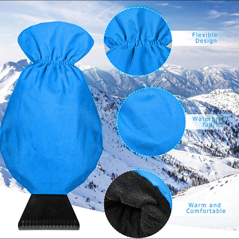 Îndepărtare zăpadă Teacă îngroșată Instrument de iarnă Impermeabil Racletă de gheață pentru mașină pentru iarnă Cu mănușă Curățător de gheață Cu mănușă Reține căldura