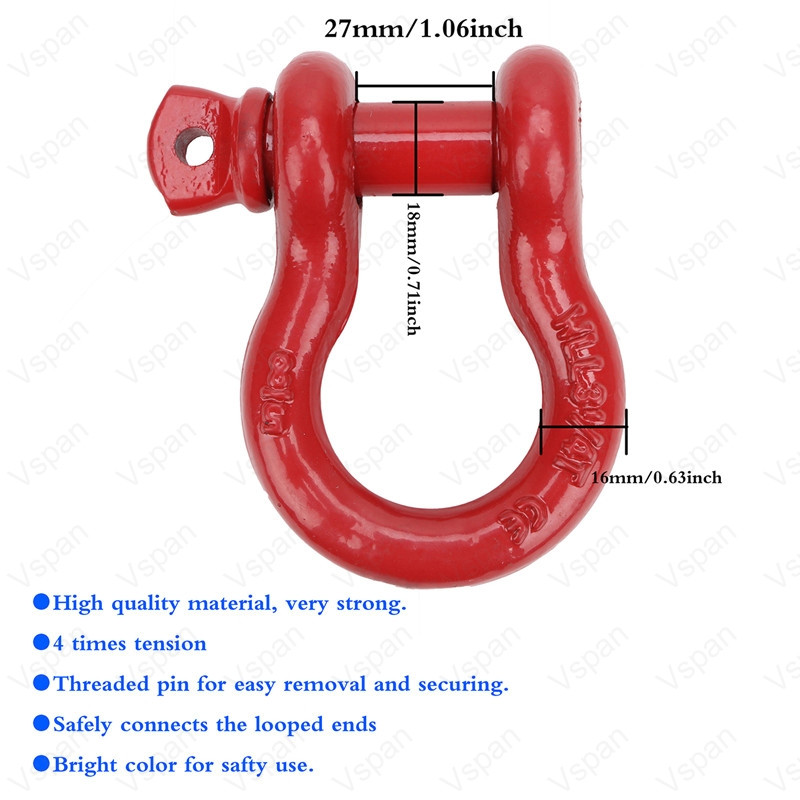 Vspan 5/8-tolline D-rõngas, punane võll, 13T purunemistugevus koos ahela isolaatori ja seibi komplektiga haakeseadme vintsi maastikusõiduki taastamiseks