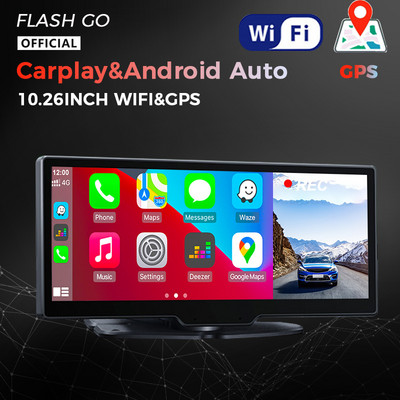10,26 collu automašīnas atpakaļskata spoguļkamera 4K WiFi GPS Carplay un Android Auto bezvadu un AUX vadu savienojums Navi Bluetooth ierakstītājs
