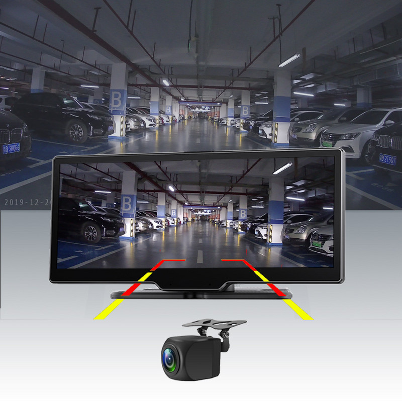 10,26 colio automobilio galinio vaizdo veidrodinė kamera 4K WiFi GPS Carplay ir Android Auto belaidis ir AUX laidinis ryšys Navi Bluetooth įrašymo įrenginys