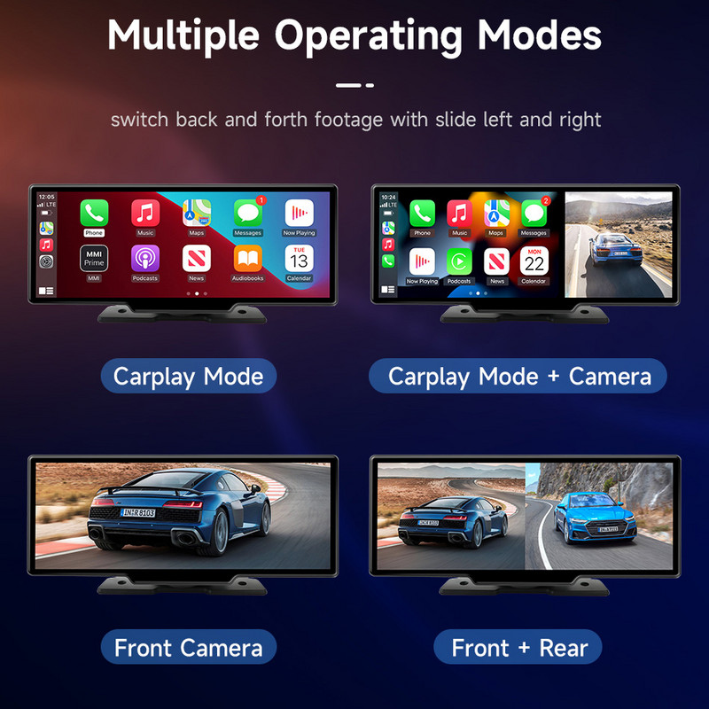 10,26 colio automobilio galinio vaizdo veidrodinė kamera 4K WiFi GPS Carplay ir Android Auto belaidis ir AUX laidinis ryšys Navi Bluetooth įrašymo įrenginys