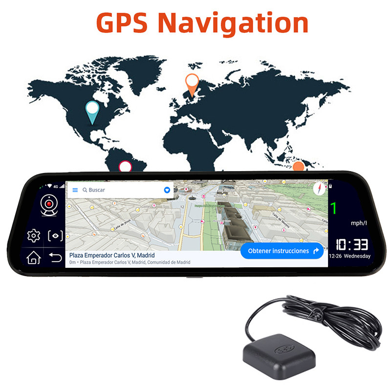 Bluavido 10-tolline 4G Android 8.1 autopeegelvideosalvesti GPS-navigatsioonisüsteem ADAS tahavaatekaamera AHD 1080P kahe objektiiviga armatuurkaamera DVR-id