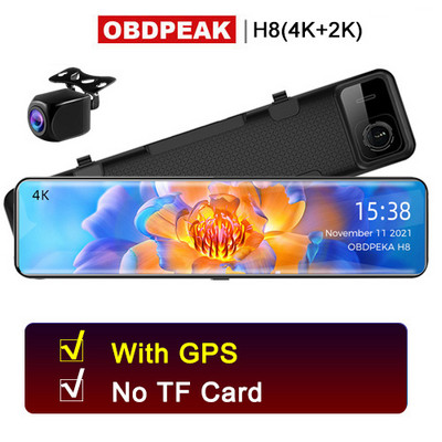 OBDPEAK H8 4K+2K 12-inčni stražnji retrovizor Dash kamera 3840*2160P Auto Dvr GPS WIFI video snimanje Super Night Vision Dual Lens