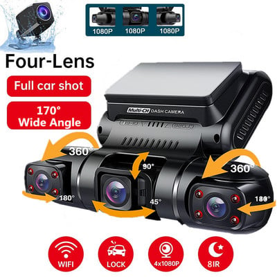 4 Channel Full HD 4*1080P Car DVR WiFi Dual Lens 8 Infrared Light Night Vision 3 Channels 2K+2*1080P 170°Dash Cam 24H Parking