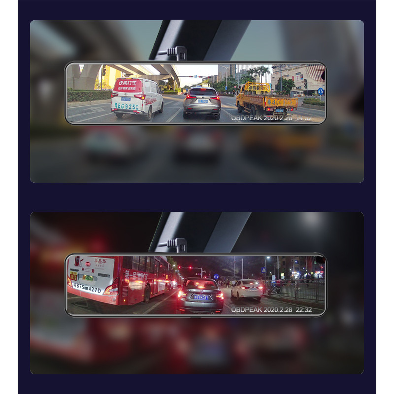 OBDPEAK D90 4GB + 32GB automobilinė DVR kamera Android 8.1 Stream RearView Mirror 12`` 1080P Drive Video Auto Recorder Registrator Dash cam