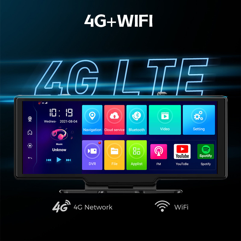 10,26 colio automobilio DVR kamera prietaisų skydelyje FHD Android Dash kamera su GPS WiFi galinio vaizdo veidrodžio skaitmeniniu vaizdo įrašymo įrenginiu, dvigubu objektyvu