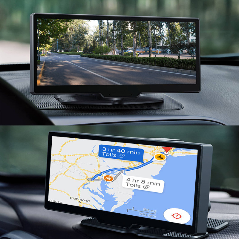 10,26 colio automobilio DVR kamera prietaisų skydelyje FHD Android Dash kamera su GPS WiFi galinio vaizdo veidrodžio skaitmeniniu vaizdo įrašymo įrenginiu, dvigubu objektyvu