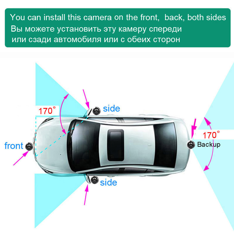 XCGaoon Fisheye 170 de grade AHD / CVBS 720P 1080P Cameră de parcare pentru mașină, față, laterală, spate, vedere nocturnă, impermeabilă, pentru parcare