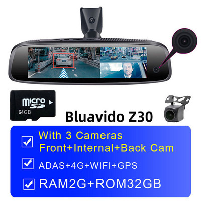 Bluavido 3 kamere Dash Cam 4G Android auto video snimač GPS navigacija ADAS 2G RAM 32G ROM FHD 1080P Retrovizor DVR WiFi