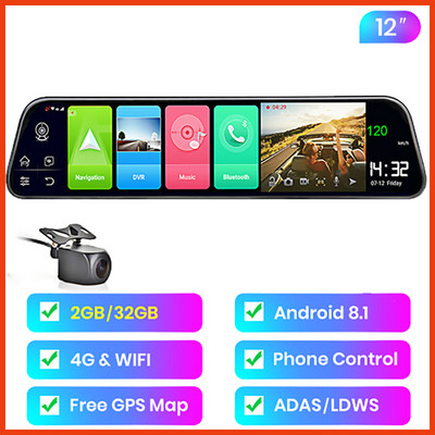 Bluavido 3 kamere Dash Cam 4G Android auto video snimač GPS navigacija ADAS 2G RAM 32G ROM FHD 1080P Retrovizor DVR WiFi
