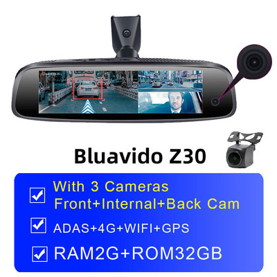 Bluavido 3 kamere Dash Cam 4G Android auto video snimač GPS navigacija ADAS 2G RAM 32G ROM FHD 1080P Retrovizor DVR WiFi