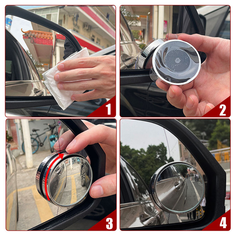 Βεντούζα αυτοκινήτου 2 τεμαχίων κυρτό τυφλό σημείο υψηλής ευκρίνειας καθρέφτης ρυθμιζόμενος οπισθοπορείας Επιπλέον βοηθητικός στρογγυλός καθρέφτης