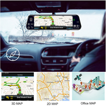 10-инчов Android 8.1 GPS навигатор 4G ADAS поддържа камера с огледало за обратно виждане 1080p видеорекордер Двоен обектив Dashcam монитор за кола