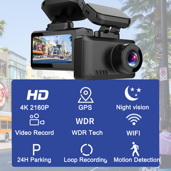 4K WIFI Dash Cam Ultra HD GPS Track Car DVR 3840*2160P Φωτογραφία χειρονομίας Super Night Vision Κάμερα εγγραφής βίντεο Σύνδεση τηλεφώνου