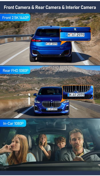 3 κάμερες 1440P+1080P+1080P Καθρέφτης πίσω όψης Dash Cam Carplay&Android Auto Wifi Πλοήγηση GPS Μετάδοση FM Κάμερα DVR αυτοκινήτου