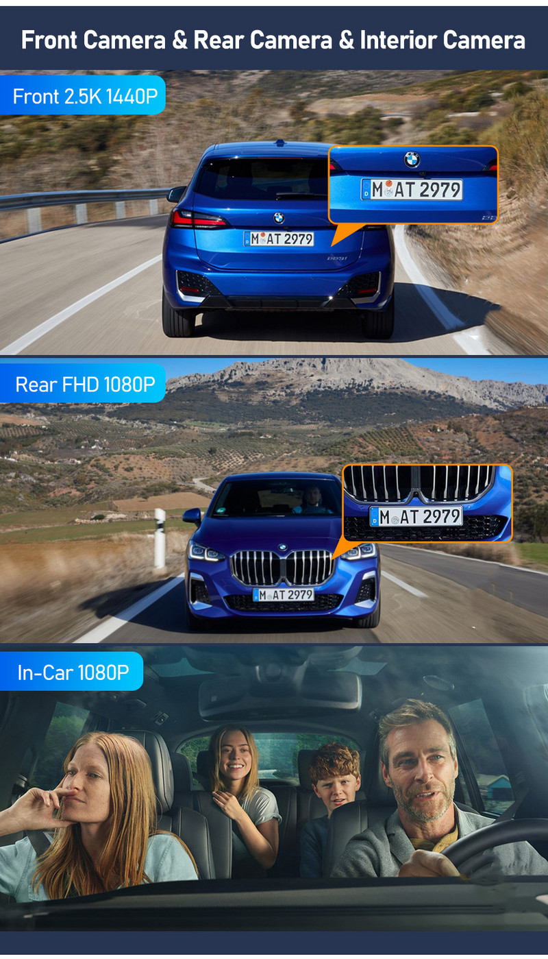 3 κάμερες 1440P+1080P+1080P Καθρέφτης πίσω όψης Dash Cam Carplay&Android Auto Wifi Πλοήγηση GPS Μετάδοση FM Κάμερα DVR αυτοκινήτου