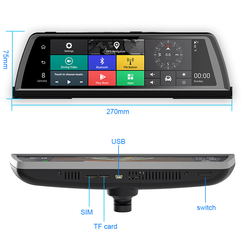 10-tolline 4G Android 4 kanaliga Sony Lens 1080P 32G auto-DVR Full Touch DVR 360° panoraam tagantvaade parkimisseire ADAS GPS armatuurlaud