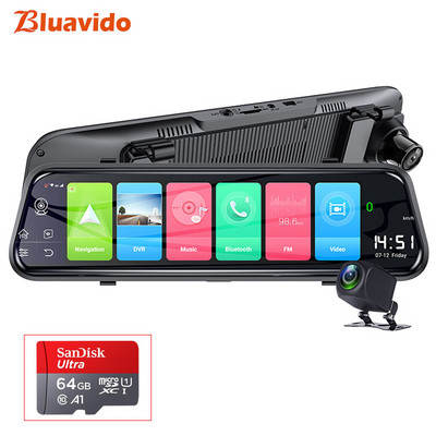 Bluavido 10 collu 4G Android 8.1 automašīnas spoguļa video ierakstītājs GPS navigācija ADAS atpakaļskata kamera AHD 1080P divu objektīvu paneļu kameras DVR