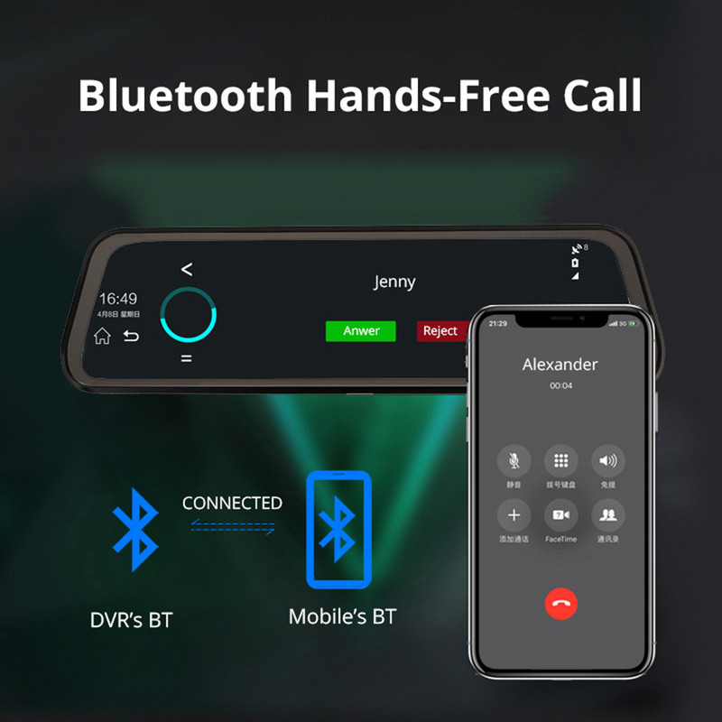 Bluavido 10 collu 4G Android 8.1 automašīnas spoguļa video ierakstītājs GPS navigācija ADAS atpakaļskata kamera AHD 1080P divu objektīvu paneļu kameras DVR