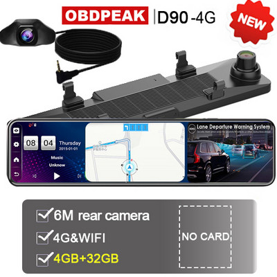 4G+32G 4G 12 ιντσών καθρέφτης αυτοκινήτου οπισθοπορείας Android 8.1 Stream Media GPS Navi Car Dvr Dual 1080P Camera Dash Cam ADAS GPS Track Night