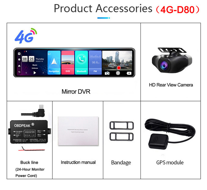 4G+32G 4G 12 ιντσών καθρέφτης αυτοκινήτου οπισθοπορείας Android 8.1 Stream Media GPS Navi Car Dvr Dual 1080P Camera Dash Cam ADAS GPS Track Night