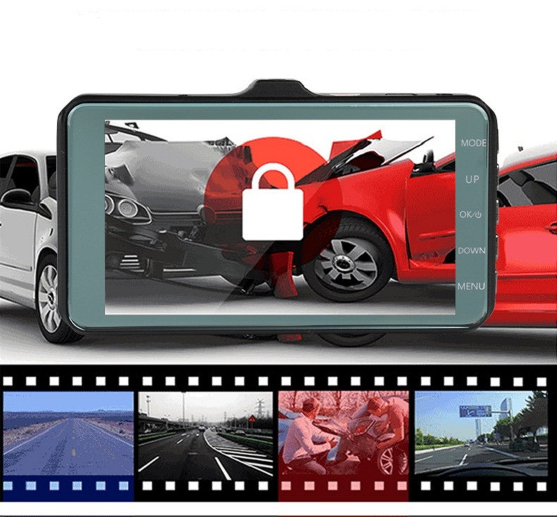 Cameră de bord cu lentile duale mini DVR pentru mașină Full HD 1080P Ecran tactil 4" IPS cu înregistrare camera spate de rezervă Înregistrare video cu viziune de noapte