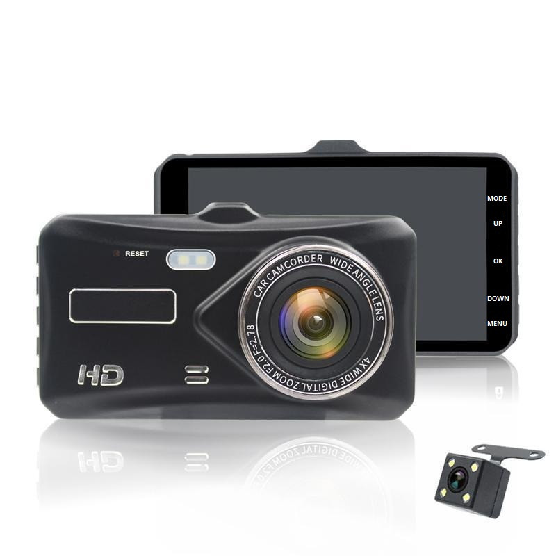Cameră de bord cu lentile duale mini DVR pentru mașină Full HD 1080P Ecran tactil 4" IPS cu înregistrare camera spate de rezervă Înregistrare video cu viziune de noapte
