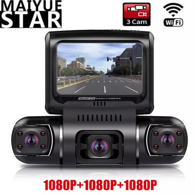 3 kanālu paneļu kamera 3 collu LCD ekrāns 1080P+1080P+1080P 3 objektīvu automašīnas DVR 8 infrasarkanais apgaismojums, īpaši nakts redzamības kamera WIFI/WDR/ADAS