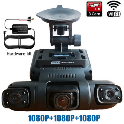 3 kanala Dash Cam 3 inčni LCD zaslon 1080P+1080P+1080P 3 leće Auto DVR 8 infracrvenih svjetala Super noćna kamera WIFI/WDR/ADAS