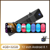 Anfilite Android 8.1 Oglindă retrovizoare pentru mașină Video Recorder Cameră de bord cu lentilă duală 4GB+32GB Navigație GPS 12 inch 1080P DVR